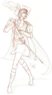 An Original Character from a Pathfinder campaign years ago, and an experiment in character design and motion done in red and black graphite pencil on drawing paper 9x12.