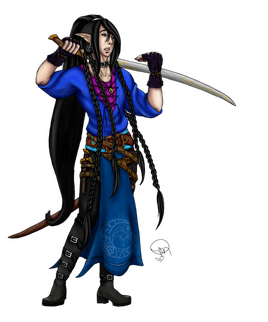 A commissioned piece of an elf fighter from Pathfinder TTRPG. Done traditionally for sketching, then inked and rendered digitally using Photoshop.